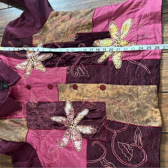 Vintage Patchwork Embroidered Velvet Lightweight Jacket Boho Festival XL Hippie - Picture 12 of 15